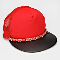 Chain Accented Mesh Back Fashion Cap