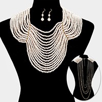 Draped multi-strand pearl bib necklace