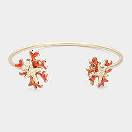 Stone Paved Starfish Trimmed Cuff Bracelet