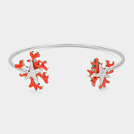 Stone Paved Starfish Trimmed Cuff Bracelet