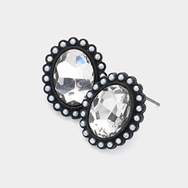 Pearl Trimmed Oval Drop Stud Earrings