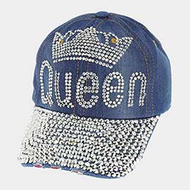 Queen Blinged Stud Denim Cap