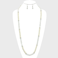 Metallic Bead & Pearl Long Necklace