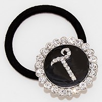 'T' Crystal Accented Monogram Ponytail Hair Band