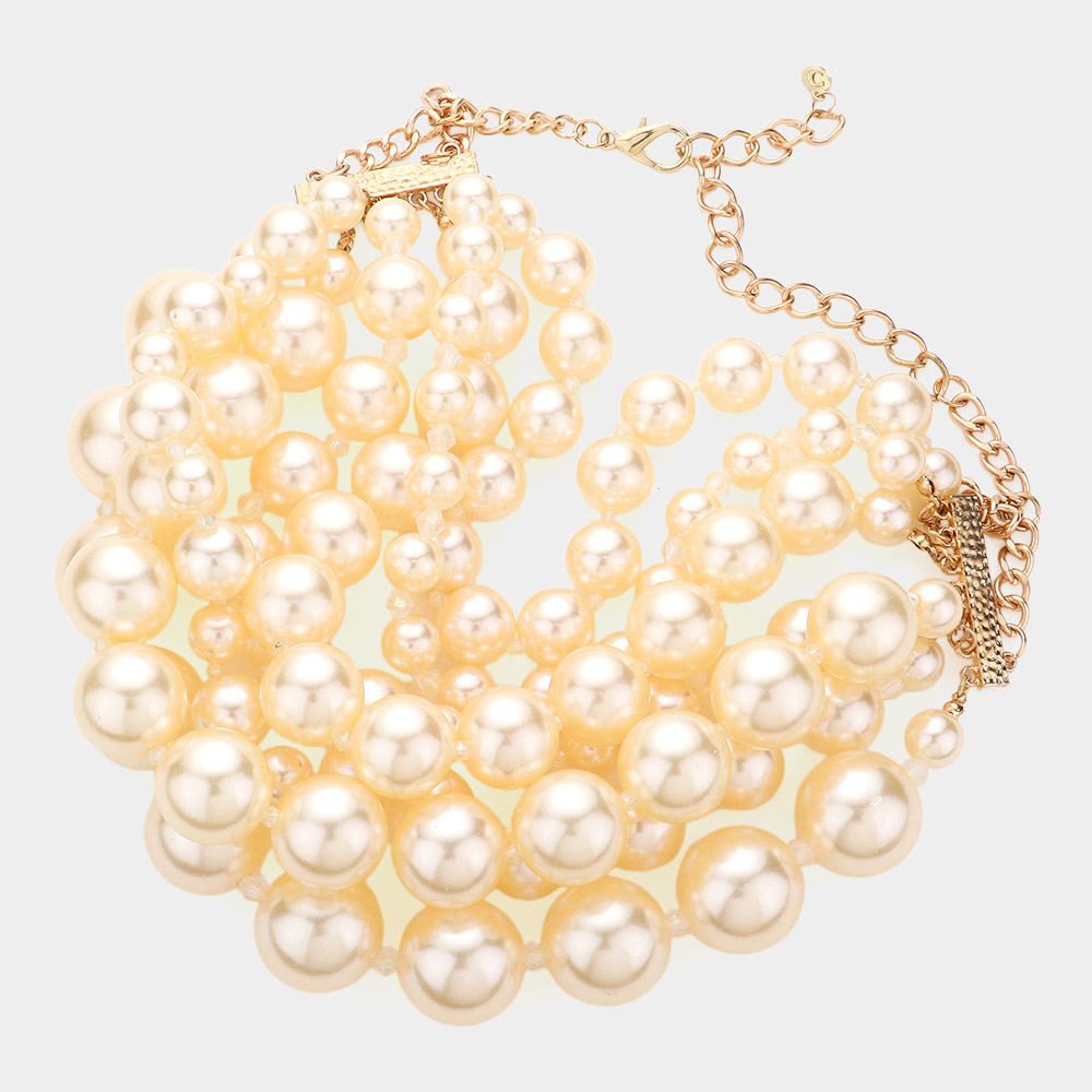 Chunky multi strand pearl necklace Clearance