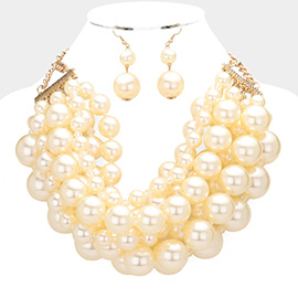 Chunky Multi Strand Pearl Necklace