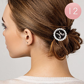 -H- 12PCS - Crystal Accented Monogram Ponytail Hair Bands