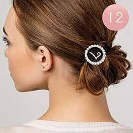 -L- 12PCS - Crystal Accented Monogram Ponytail Hair Bands