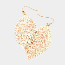 Metal Leaf Filigree Dangle Earrings