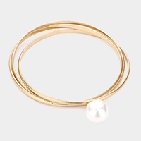 Pearl Accented Metal Bangle Bracelet