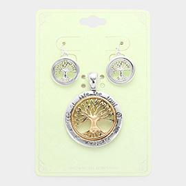 Metal Tree of Life Message Pendant Set