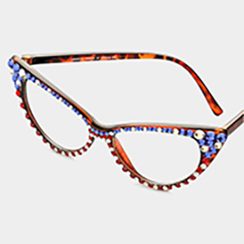 American USA Flag Crystal Cat Eye Clear Lens Sunglasses