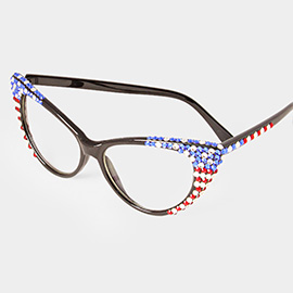 American USA Flag Bubbly Crystal Cat Eye Optical Glasses