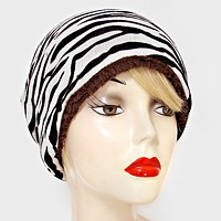 Fleece Lined Zebra Print Snood Beanie Hat
