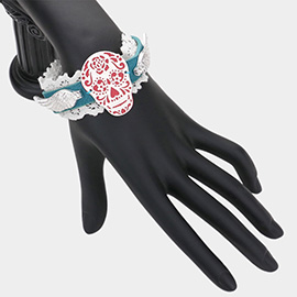 Day of the Dead Skull Wings Lace Faux Leather Bracelet