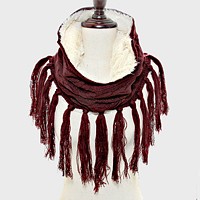 Fleece Lined Cable Knit Snood Scarf with Tassel