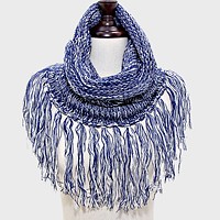 Fringe Drop Two Tone Knit Snood Scarf