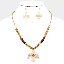 Aztec Bird Pendant Beaded Chain Necklace
