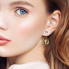 Faith Message Cross Ear Jacket Earrings