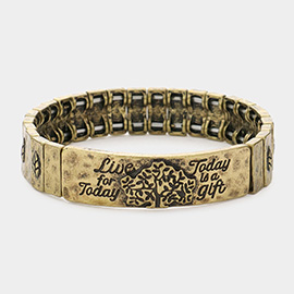 Live for Today Message Tree of Life Leaf Stretch Bracelet