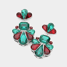 Floral Crystal Rhinestone Drop Evening Earrings