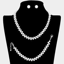 3PCS Braided Chain Pearl Necklace Jewelry Set