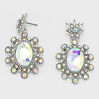 Floral Oval Cut Crystal Rhinestone Evening Earrings