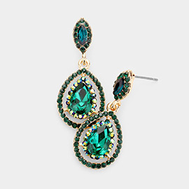 Crystal Rhinestone Pave Trim Teardrop Evening Earrings