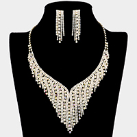 Crystal Rhinestone V-Fringe Bib Necklace