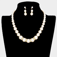 Crystal Detail Pearl Strand Necklace