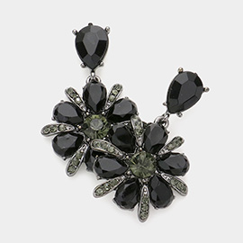 Crystal Rhinestone Flower Drop Dangle Evening Earrings