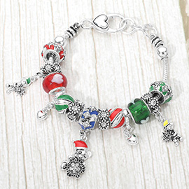 Snowflake Bear Charm Multi Beaded Bracelet