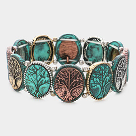 Tree of Life Metal Disc Stretch Bracelet