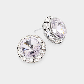 Rivoli Cut Genuine Crystal Round Stud Earrings