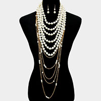 Draped Multi-Layer Pearl Strand Bib Necklace