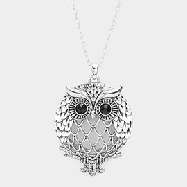 Owl Magnifying Glass Pendant Long Necklace