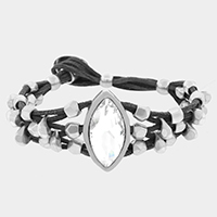 Crystal Accented Chunky Metal Bead Suede Bracelet