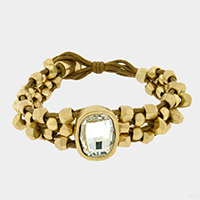 Crystal Accented Abstract Metal Bead Bracelet
