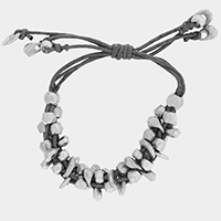 Abstract Metal Bead Coated Cord Cinch Bracelet