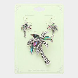 Abalone Palm Tree Pendant Set