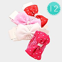 12 PCS - Heart print bow headbands