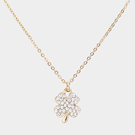 Crystal Stone Paved Clover Pendant Necklace
