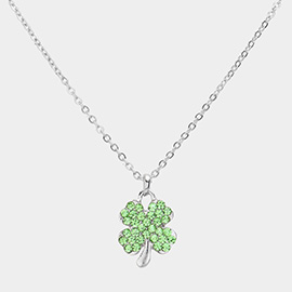 Crystal Stone Paved Clover Pendant Necklace