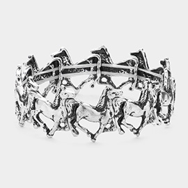 Burnished Metal Horse Link Stretch Bracelet