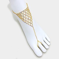 Crystal rhinestone net anklet with toe ring