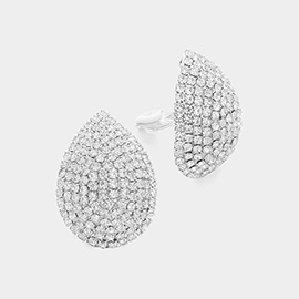 Crystal Rhinestone Teardrop Dome Clip On Earrings