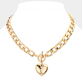 Metal heart charm toggle necklace
