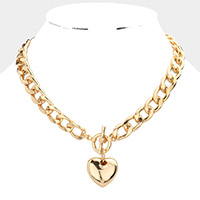 Metal heart charm toggle necklace