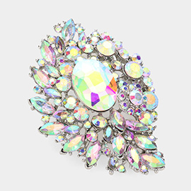 Oval Glass Stone Accented Marquise Stone Cluster Pin Brooch