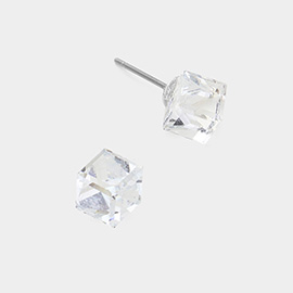 Genuine Crystal Cube Stud Earrings